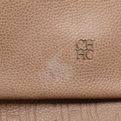 Carolina Herrera Beige Leather Minuetto Flap Top Handle Bag