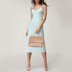 Carolina Herrera Beige Leather Minuetto Flap Top Handle Bag