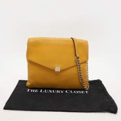 CH Carolina Herrera Yellow Leather Flap Shoulder Bag