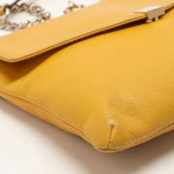 CH Carolina Herrera Yellow Leather Flap Shoulder Bag