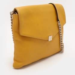 CH Carolina Herrera Yellow Leather Flap Shoulder Bag