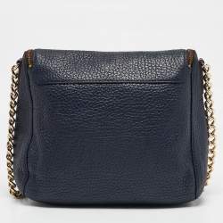 CH Carolina Herrera Navy Blue Pebbled Leather Tassel Shoulder Bag