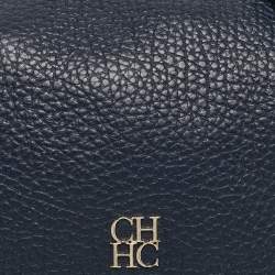 CH Carolina Herrera Navy Blue Pebbled Leather Tassel Shoulder Bag
