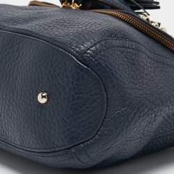 CH Carolina Herrera Navy Blue Pebbled Leather Tassel Shoulder Bag