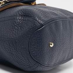 CH Carolina Herrera Navy Blue Pebbled Leather Tassel Shoulder Bag