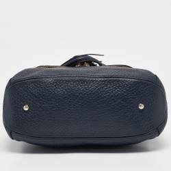 CH Carolina Herrera Navy Blue Pebbled Leather Tassel Shoulder Bag