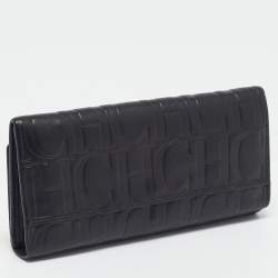 CH Carolina Herrera Black Embossed Leather Continental Wallet