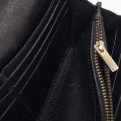 CH Carolina Herrera Black Embossed Leather Continental Wallet