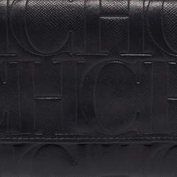 CH Carolina Herrera Black Embossed Leather Continental Wallet