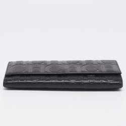 CH Carolina Herrera Black Embossed Leather Continental Wallet