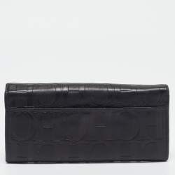 CH Carolina Herrera Black Embossed Leather Continental Wallet