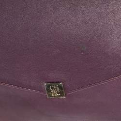 CH Carolina Herrera Dark Purple Leather Envelope Flap Shoulder Bag