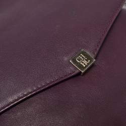 CH Carolina Herrera Dark Purple Leather Envelope Flap Shoulder Bag