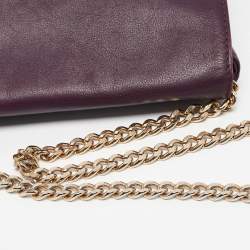 CH Carolina Herrera Dark Purple Leather Envelope Flap Shoulder Bag