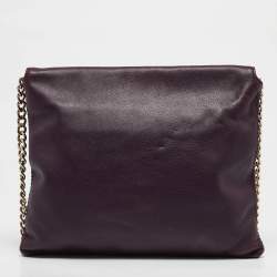 CH Carolina Herrera Dark Purple Leather Envelope Flap Shoulder Bag