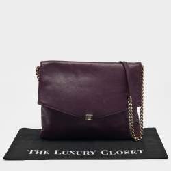 CH Carolina Herrera Dark Purple Leather Envelope Flap Shoulder Bag