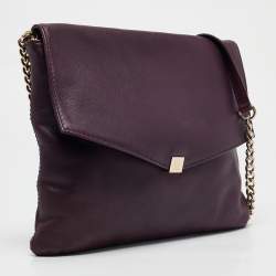 CH Carolina Herrera Dark Purple Leather Envelope Flap Shoulder Bag