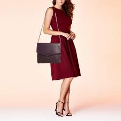 CH Carolina Herrera Dark Purple Leather Envelope Flap Shoulder Bag