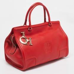 Pre Owned CH Carolina Herrera Red Leather East/West Logo Charm Tote