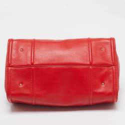 Pre Owned CH Carolina Herrera Red Leather East/West Logo Charm Tote