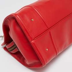 Pre Owned CH Carolina Herrera Red Leather East/West Logo Charm Tote