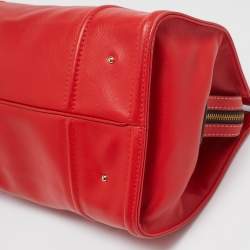 Pre Owned CH Carolina Herrera Red Leather East/West Logo Charm Tote