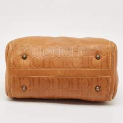 CH Carolina Herrera Tan Monogram Embossed Leather Large Andy Boston Bag