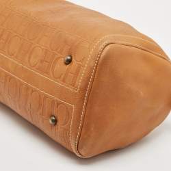 CH Carolina Herrera Tan Monogram Embossed Leather Large Andy Boston Bag