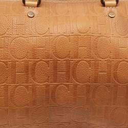 CH Carolina Herrera Tan Monogram Embossed Leather Large Andy Boston Bag