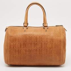 CH Carolina Herrera Tan Monogram Embossed Leather Large Andy Boston Bag