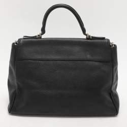CH Carolina Herrera Black Leather Minuetto Flap Top Handle Bag