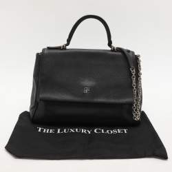 CH Carolina Herrera Black Leather Minuetto Flap Top Handle Bag