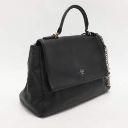 CH Carolina Herrera Black Leather Minuetto Flap Top Handle Bag