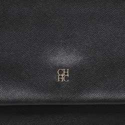 CH Carolina Herrera Black Leather Minuetto Flap Top Handle Bag