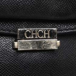 CH Carolina Herrera Black Leather Minuetto Flap Top Handle Bag