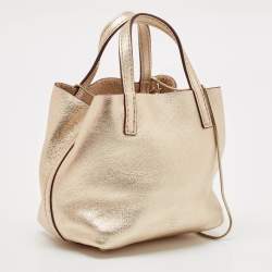 Pre Owned CH Carolina Herrera Gold Leather Mini Chain Tote