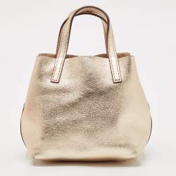 Pre Owned CH Carolina Herrera Gold Leather Mini Chain Tote