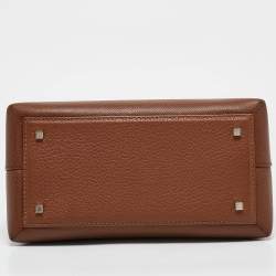 Pre Owned CH Carolina Herrera Brown Monogram Embossed Leather Flap Top Handle Bag