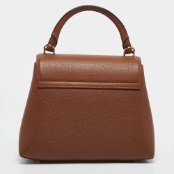 Pre Owned CH Carolina Herrera Brown Monogram Embossed Leather Flap Top Handle Bag