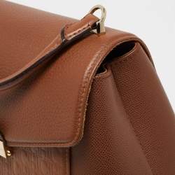 Pre Owned CH Carolina Herrera Brown Monogram Embossed Leather Flap Top Handle Bag