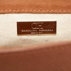Pre Owned CH Carolina Herrera Brown Monogram Embossed Leather Flap Top Handle Bag