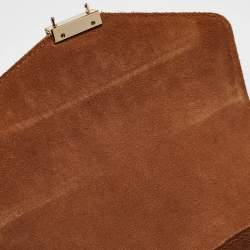 Pre Owned CH Carolina Herrera Brown Monogram Embossed Leather Flap Top Handle Bag