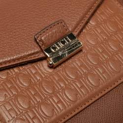 Pre Owned CH Carolina Herrera Brown Monogram Embossed Leather Flap Top Handle Bag