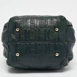 Pre Owned CH Carolina Herrera Green Monogram Embossed Leather Bow Bucket Bag