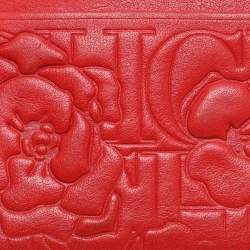 CH Carolina Herrera Red Monogram Embossed Leather Card Holder