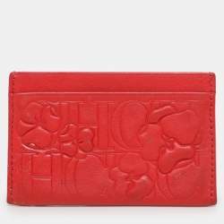 CH Carolina Herrera Red Monogram Embossed Leather Card Holder