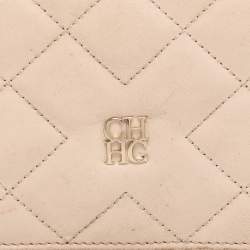 Pre Owned CH Carolina Herrera Cream Leather Continental Bifold Wallet