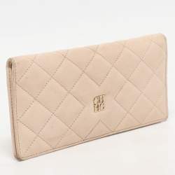 Pre Owned CH Carolina Herrera Cream Leather Continental Bifold Wallet