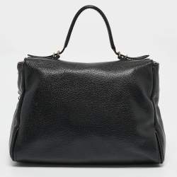 CH Carolina Herrera Black Leather Minuetto Flap Top Handle Bag