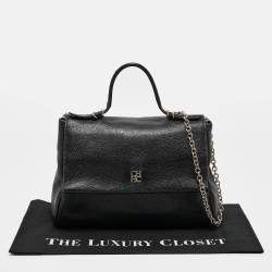 CH Carolina Herrera Black Leather Minuetto Flap Top Handle Bag